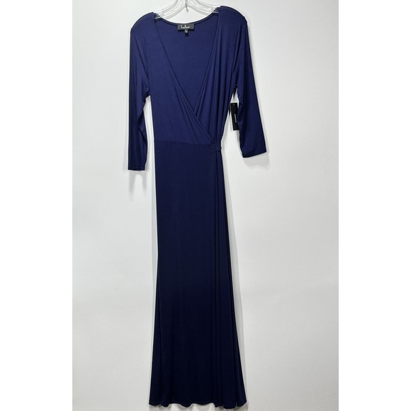 Lulus Maxi Wrap Dress Garden District Blue Stretchy 3/4 Sleeve Style 43153 Large - Picture 2 of 16